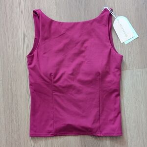 New Blogilates Women's Boatneck Crisscross Tank Top Burgundy XL
